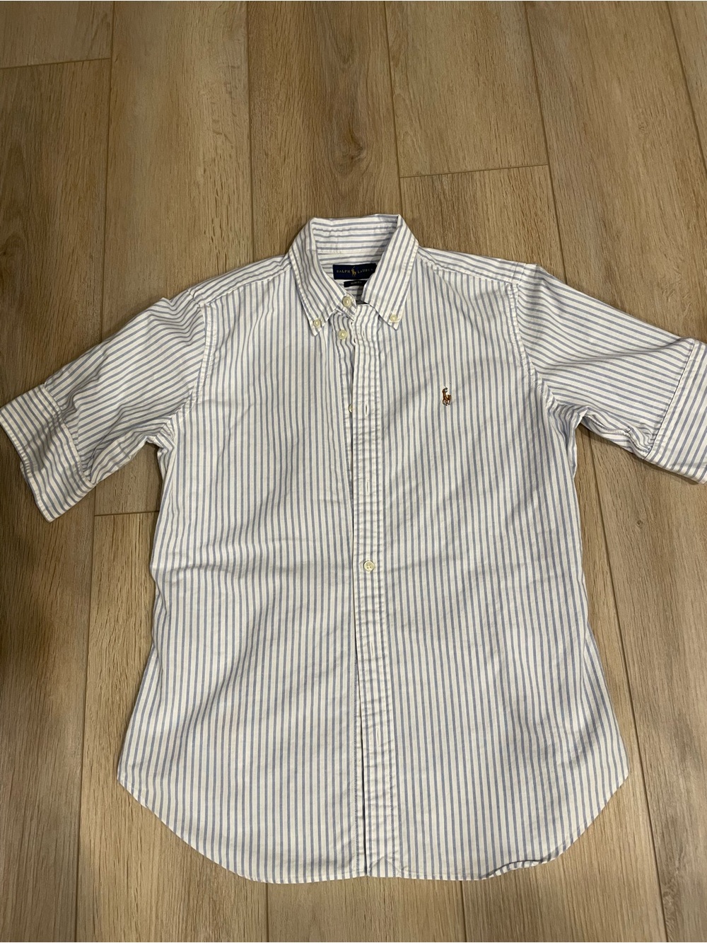 Women’s Ralph Lauren Button-Down Shirt with Blue Stripes, size medium